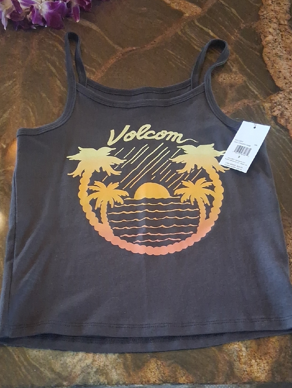 Volcom Sunset Palm Graphic Tank Top - Black with Sunset Print